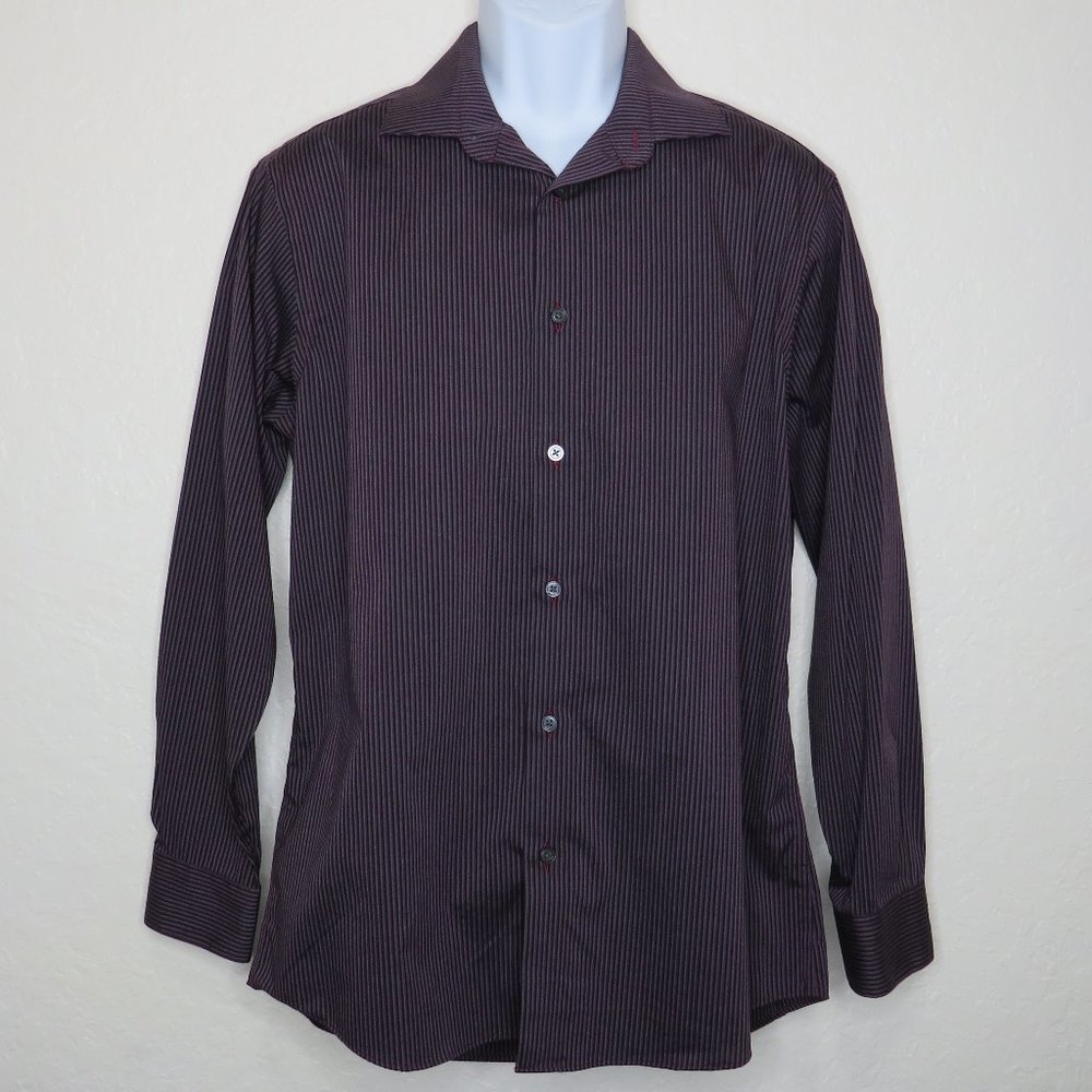 Kenneth Cole*Men's Long Sleeve Button Down Curved Hem Stipe Shirt~Size 16(32/33)
